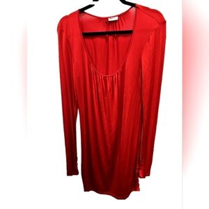 DKNY Red Ruched Long Sleeve Gown